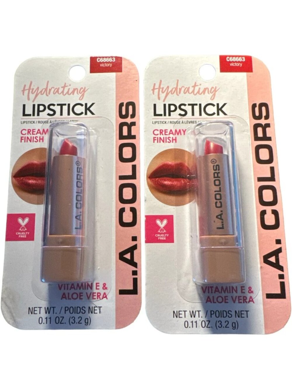 L.A. Colors Hydrating Lipstick Vitamin E & Aloe Vera C68663 Victory Lot Of 2